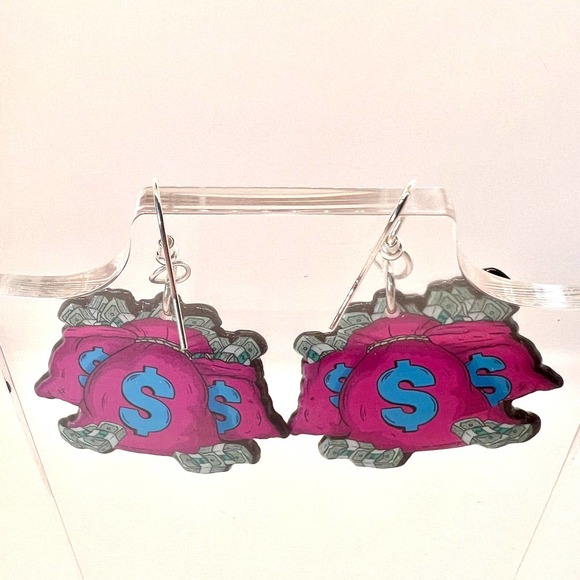 Money Bags Earrings - Cash Earrings - Boss Babe Earrings - Influencer Earrings - Picture 4 of 8